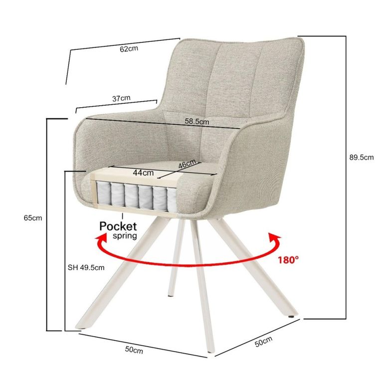 Tori Swivel Dining Armchair - Set of 2 - Natural Legs - Sand - Fabric and Metal